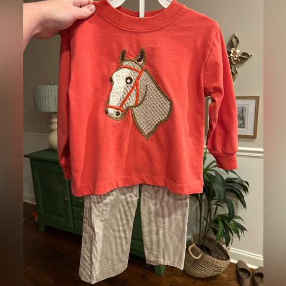 Bailey boys Horse long sleeve shirt and gingham Pants Set - Picture 1 of 2